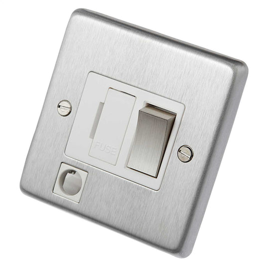 Eurolite 13A DP Switched Fused Spur F/Outlet Metal / White Insert Satin Stainless Steel