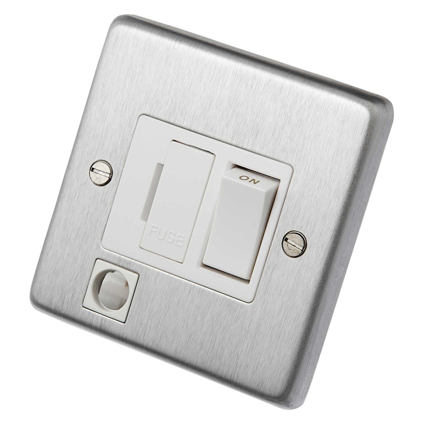Eurolite 13A DP Switched Fused Spur with Flex Outlet White Insert Satin Stainless Steel