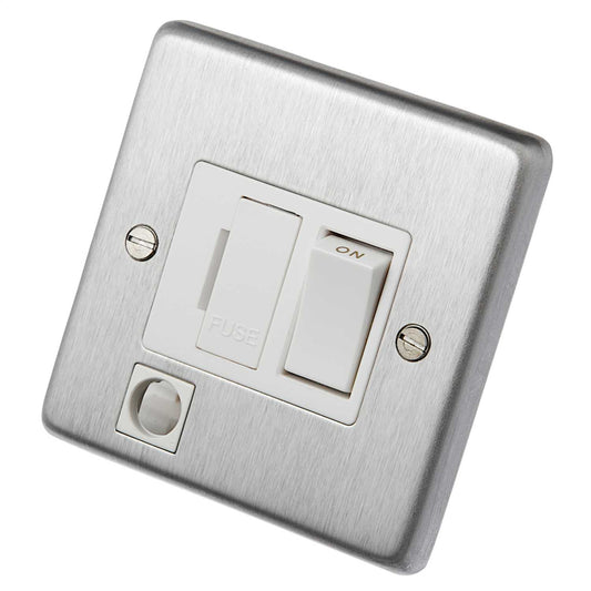 Eurolite 13A DP Switched Fused Spur with Flex Outlet White Insert Satin Stainless Steel