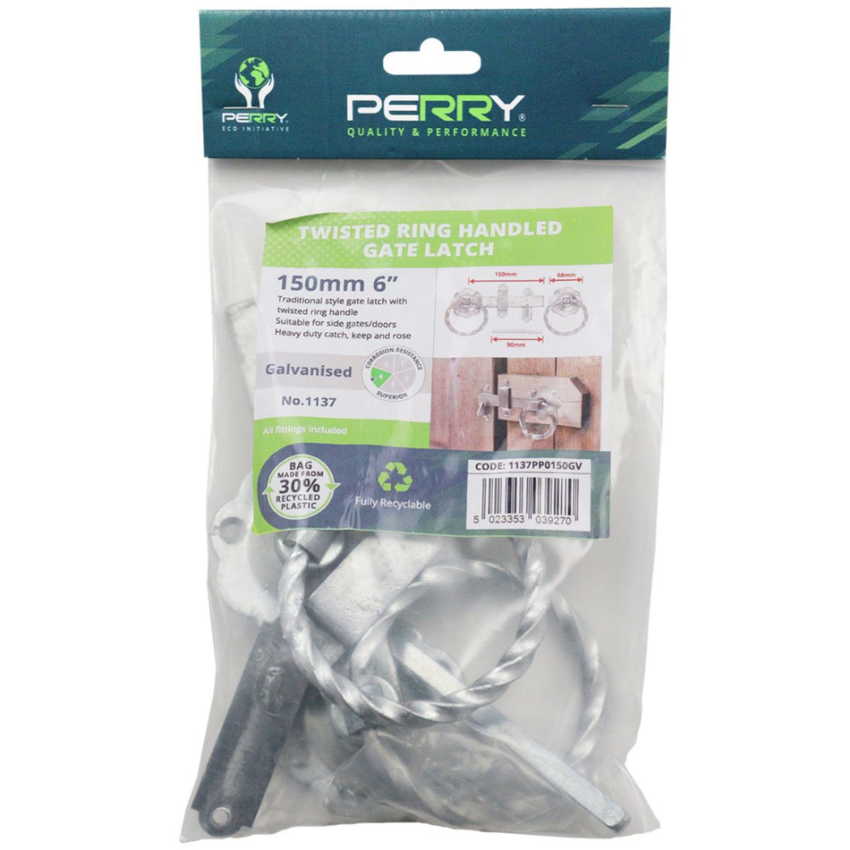 150mm 6" No 1137 GALV TWIST RING GATE LATCH PREPACKED 1137PP0150GV