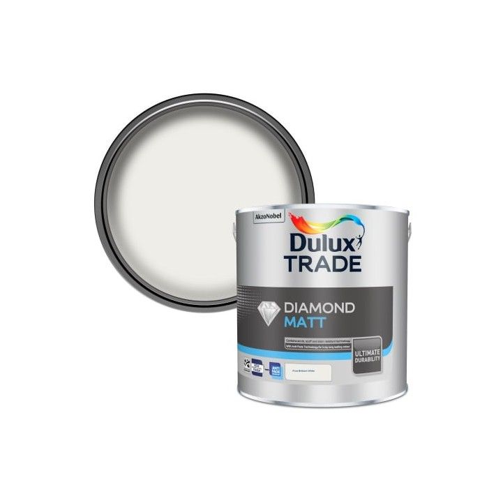 DULUX TRADE DIAMOND MATT EMULSION 2.5l PURE BRILLIANT WHITE 5191767