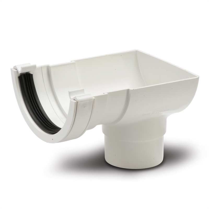 POLYPIPE RAINWATER HALF ROUND STOP END OUTLET 112mm RR106W WHITE