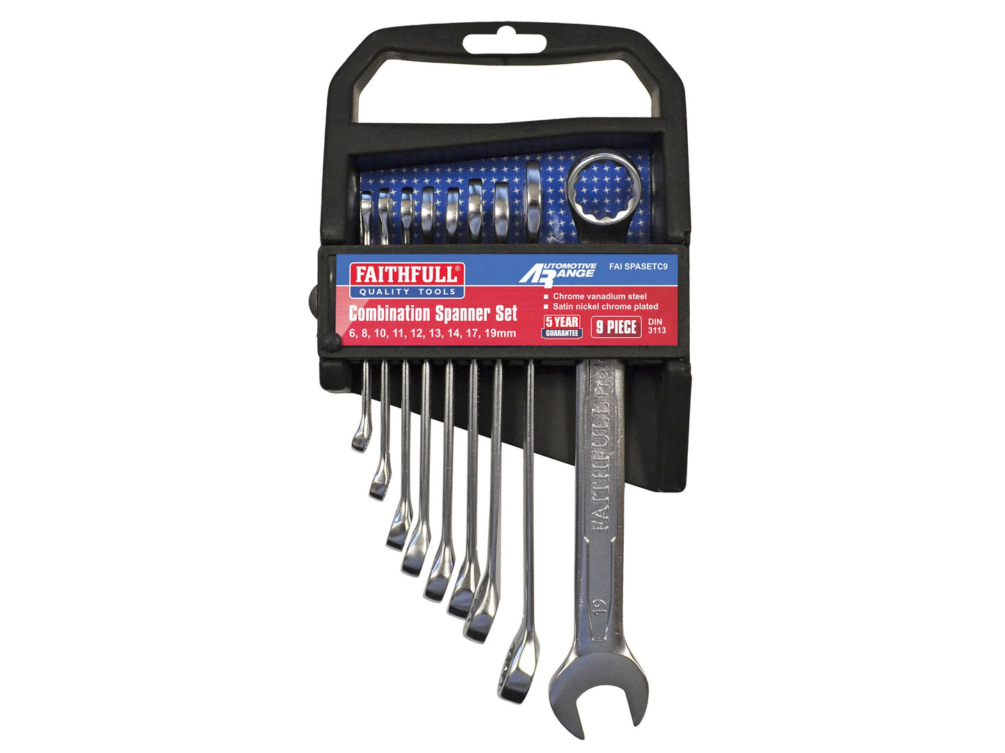 FAITHFULL FAISPASETC9 COMBINATION SPANNER SET CHROME (9 PIECE)