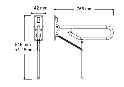 AKW 01820WH HINGED FOLD UP RAIL 32mm WHITE C/W FIXED LEG