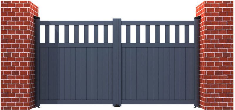 DOUBLE DRIVEWAY GATE FLAT TOP PARTIAL PRIVACY 4000 x 1400mm VERTICAL INFILL A GREY RMG014DG-54