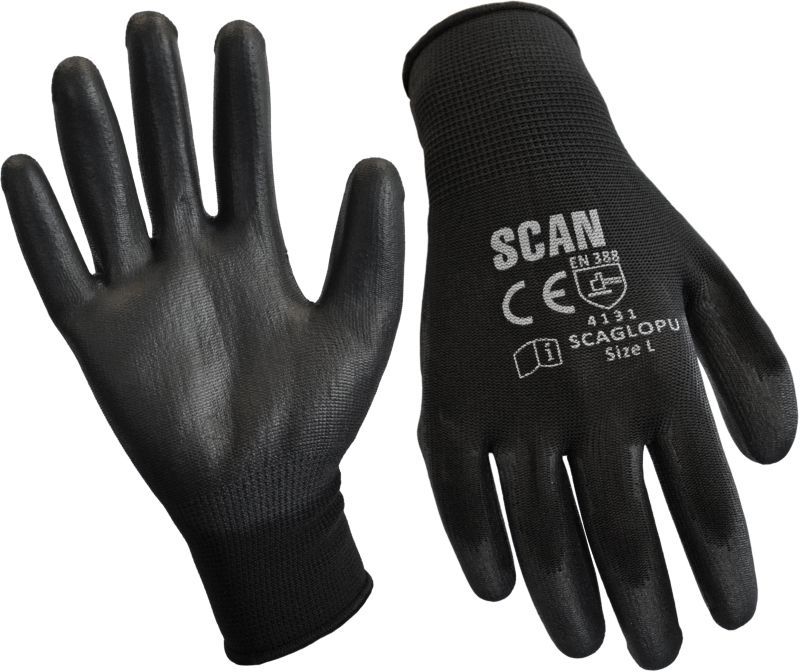 SCAN SCAGLOPU12 PU COATED GLOVES (PER PAIR) LARGE SIZE 9 BLACK