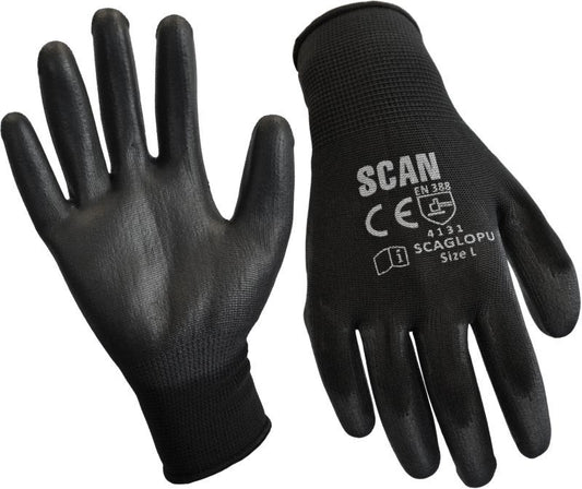SCAN SCAGLOPU12 PU COATED GLOVES (PER PAIR) LARGE SIZE 9 BLACK