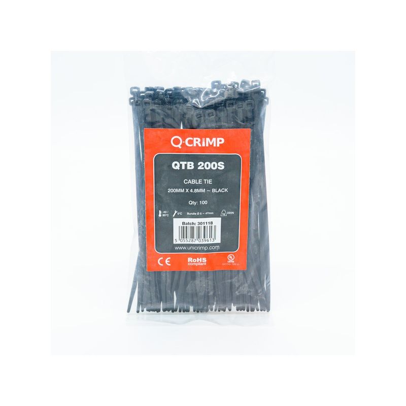 UNICRIMP CABLE TIE 200 x .8mm BLACK QTB200S