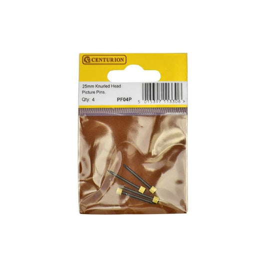 CENTURION PF04P PACK OF 4 KNURLED HEAD PICTURE PINS 25mm BRASS