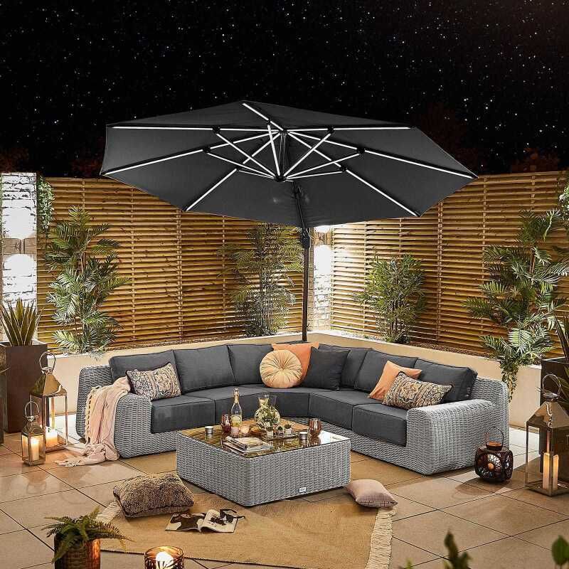 NOVA GALAXY GREY FRAME LED CANTILEVER PARASOL 3.5m ROUND GREY N17475