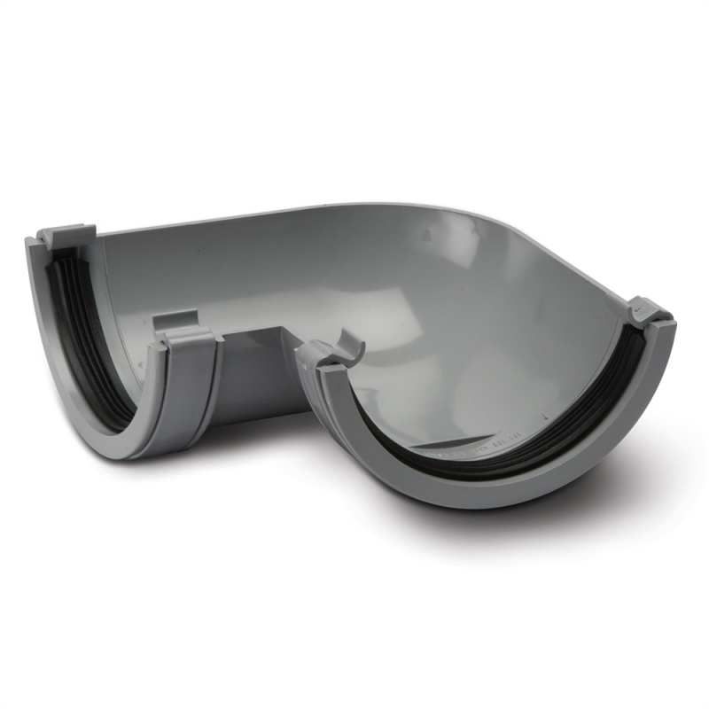 POLYPIPE RAINWATER HALF ROUND GUTTER 112mm x 90deg ANGLE RR103G GREY