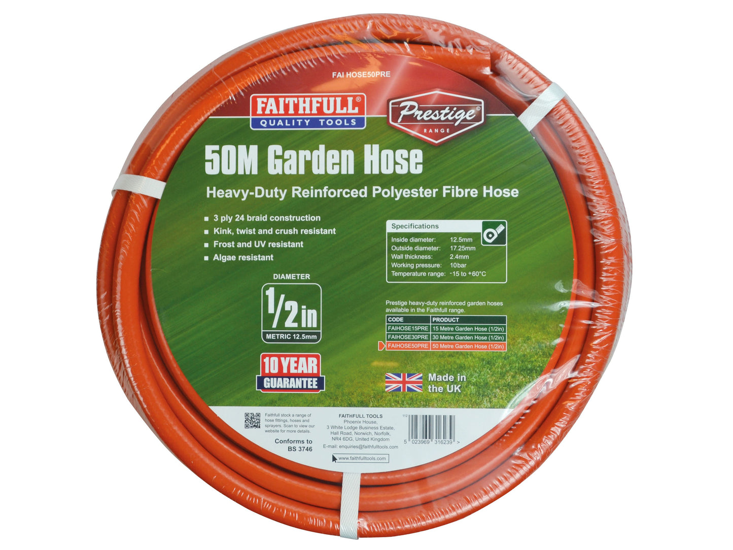 FAITHFULL FAIHOSE50PRE PRESTIGE HEAVY DUTY GARDEN HOSE 1/2" x 50m