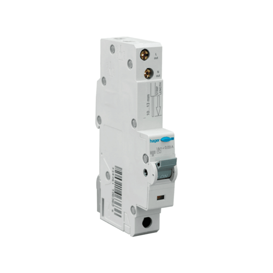 HAGER ADA166U 16A 30MA RCBO 10KA TYPE A C CURVE