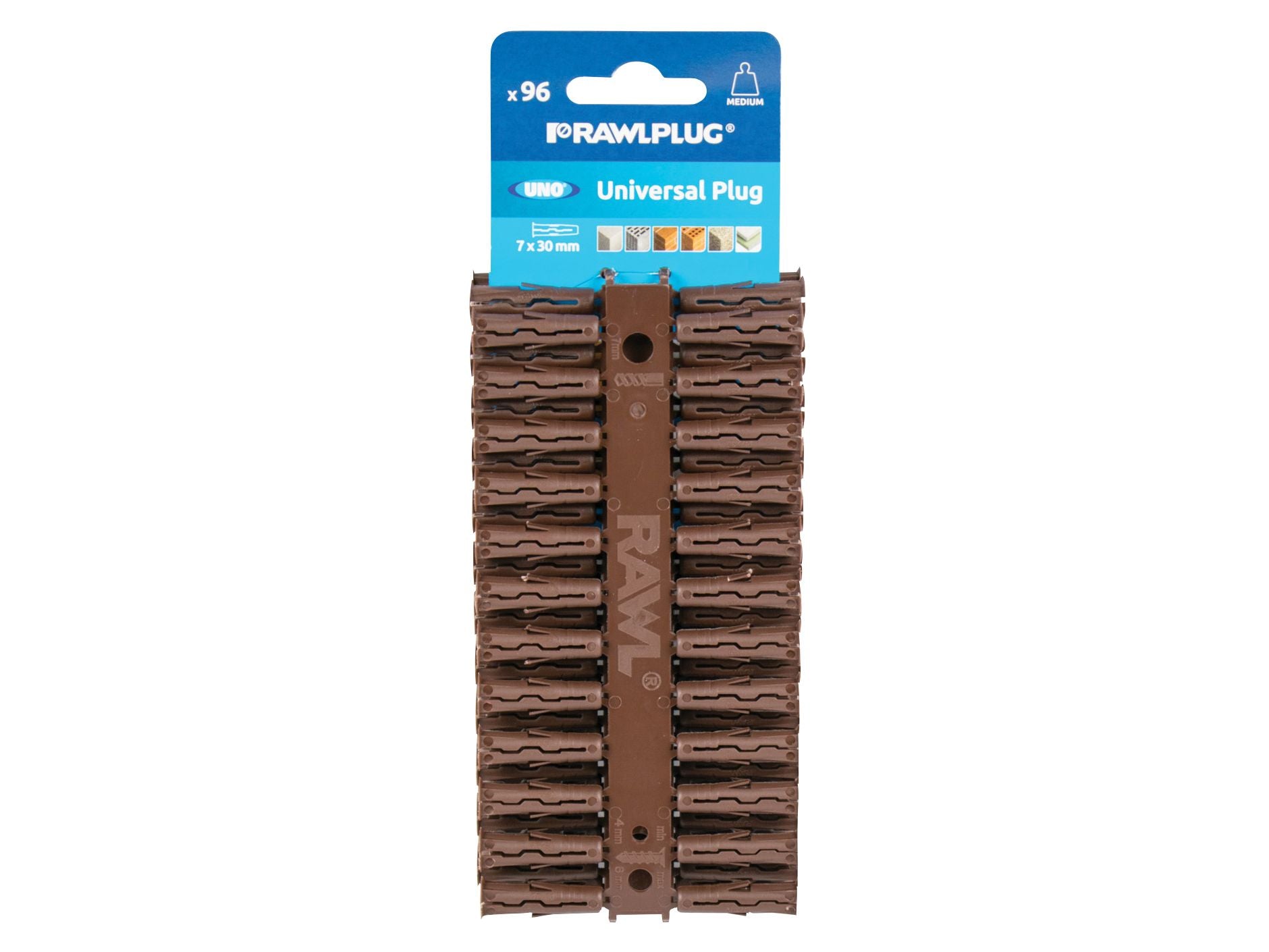 RAWLPLUG RAW68560 FIXING WALL PLUGS 7 x 30mm BROWN (PACK 96)