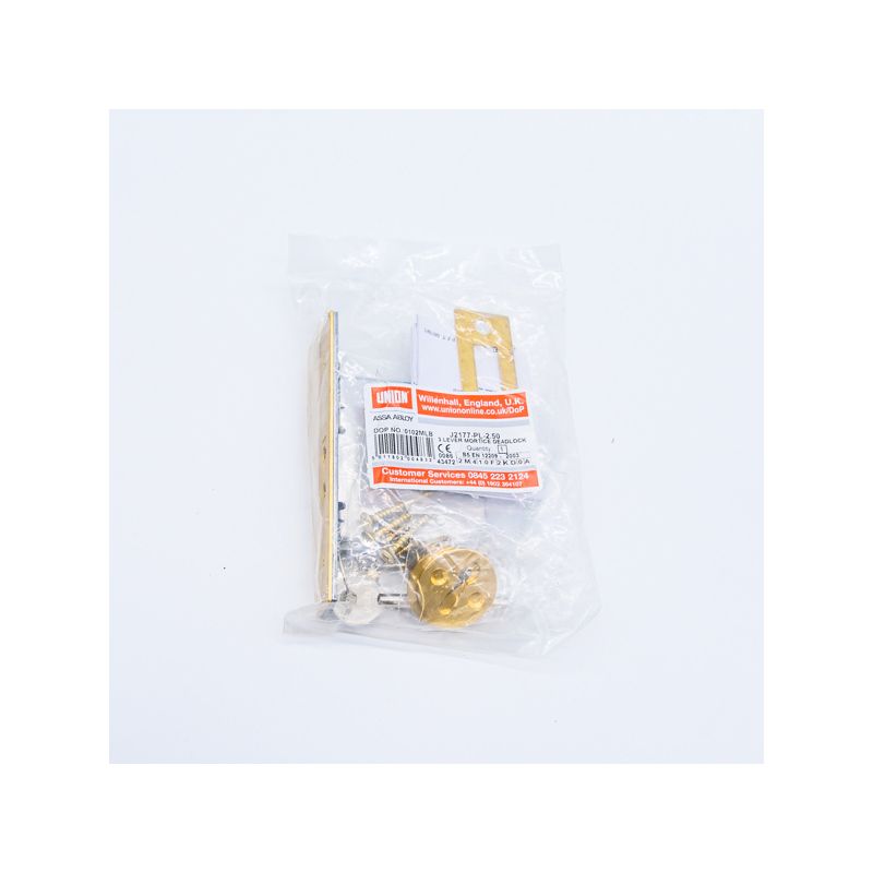 DUFFELLS UNION 3 LEVER MORTICE DEADLOCK 65 x 45mm BRASS 217767B