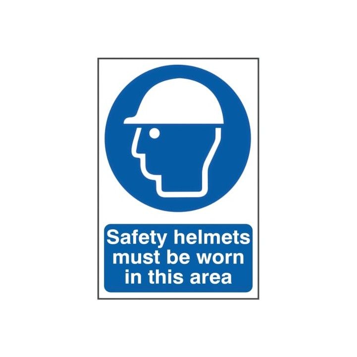 PVC SELF ADH SIGN 200mm WIDE x 300mm SAFETY HELMETS MUST BE WORN 0002