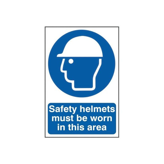PVC SELF ADH SIGN 200mm WIDE x 300mm SAFETY HELMETS MUST BE WORN 0002