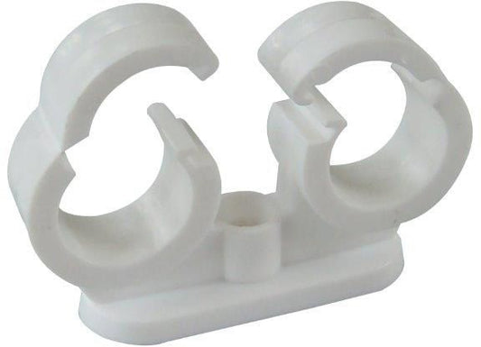 FM DOUBLE CLIP LOCK PIPE CLIP 15mm WHITE P103