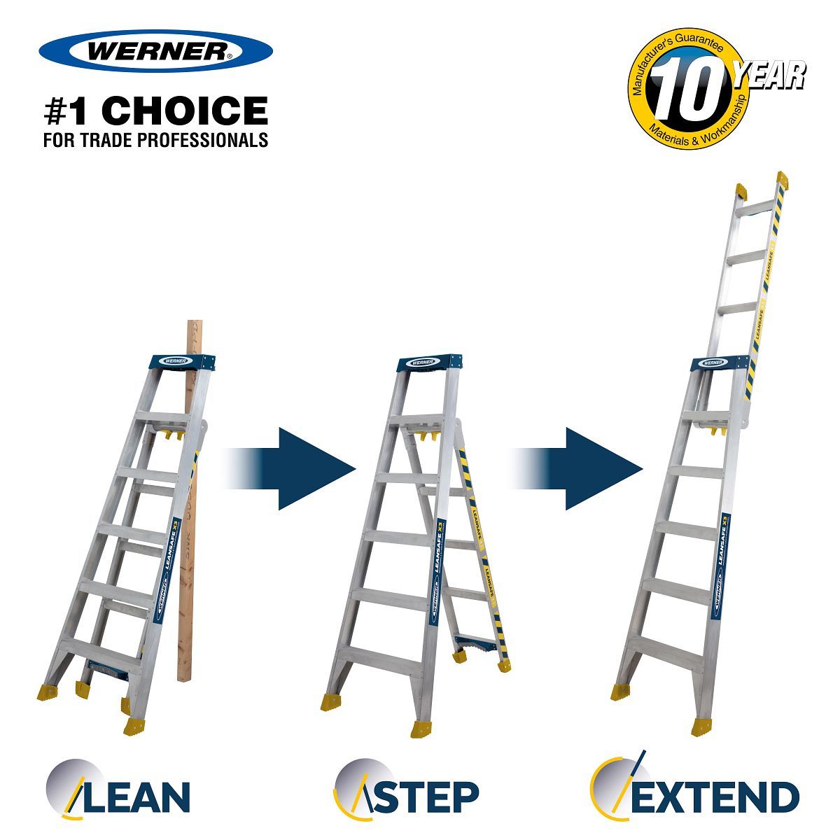 WERNER LEANSAFE 3-IN-1 ALUMINIUM LADDER 75070