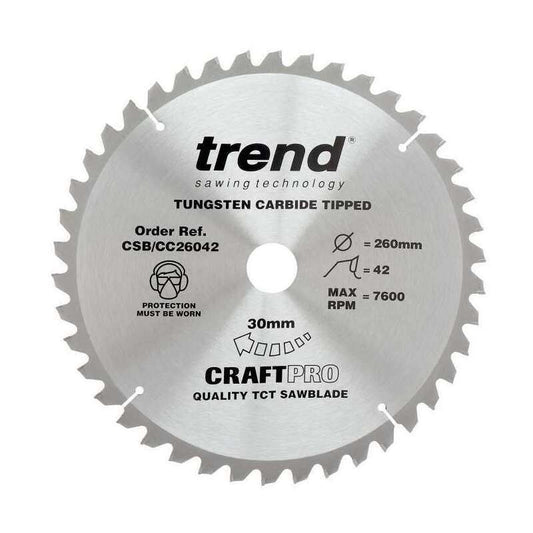 TREND CSB/CC26042 CRAFT SAW BLADE CROSSCUT 260MM X 42T X 30MM