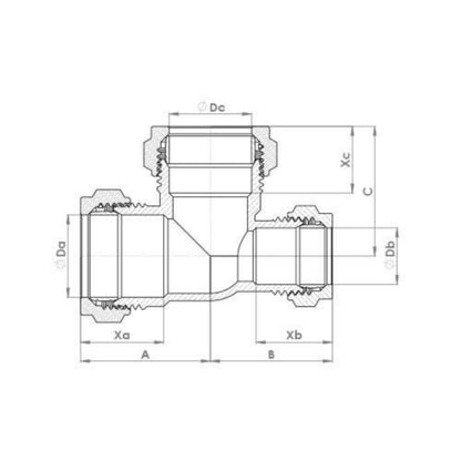 FLOWFLEX COMPRESSION REDUCING TEE 22 x 15 x 22mm OP703.15