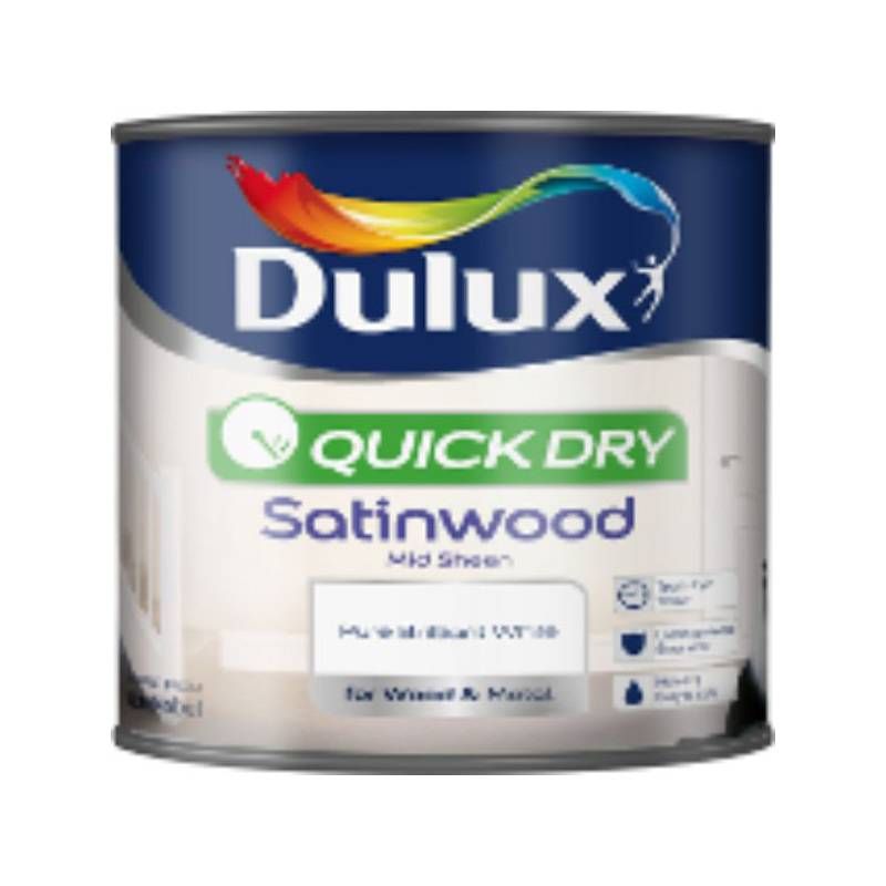 DULUX TRADE QUICK DRYING SATINWOOD 1l PURE BRILLIANT WHITE 5220147