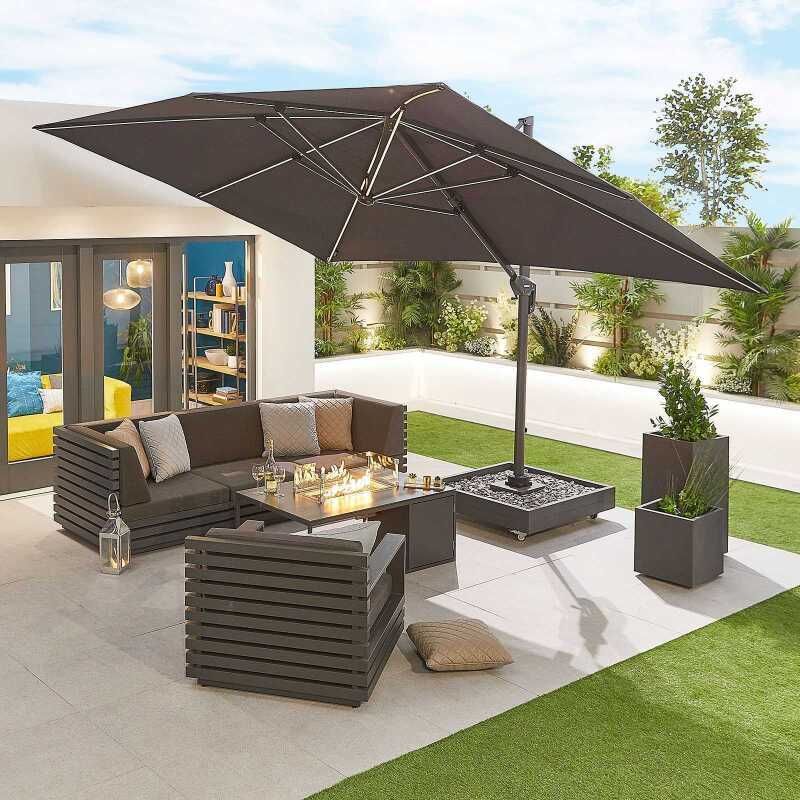 NOVA GALAXY GREY FRAME LED CANTILEVER PARASOL 4 x 3m RECTANGULAR GREY N18044