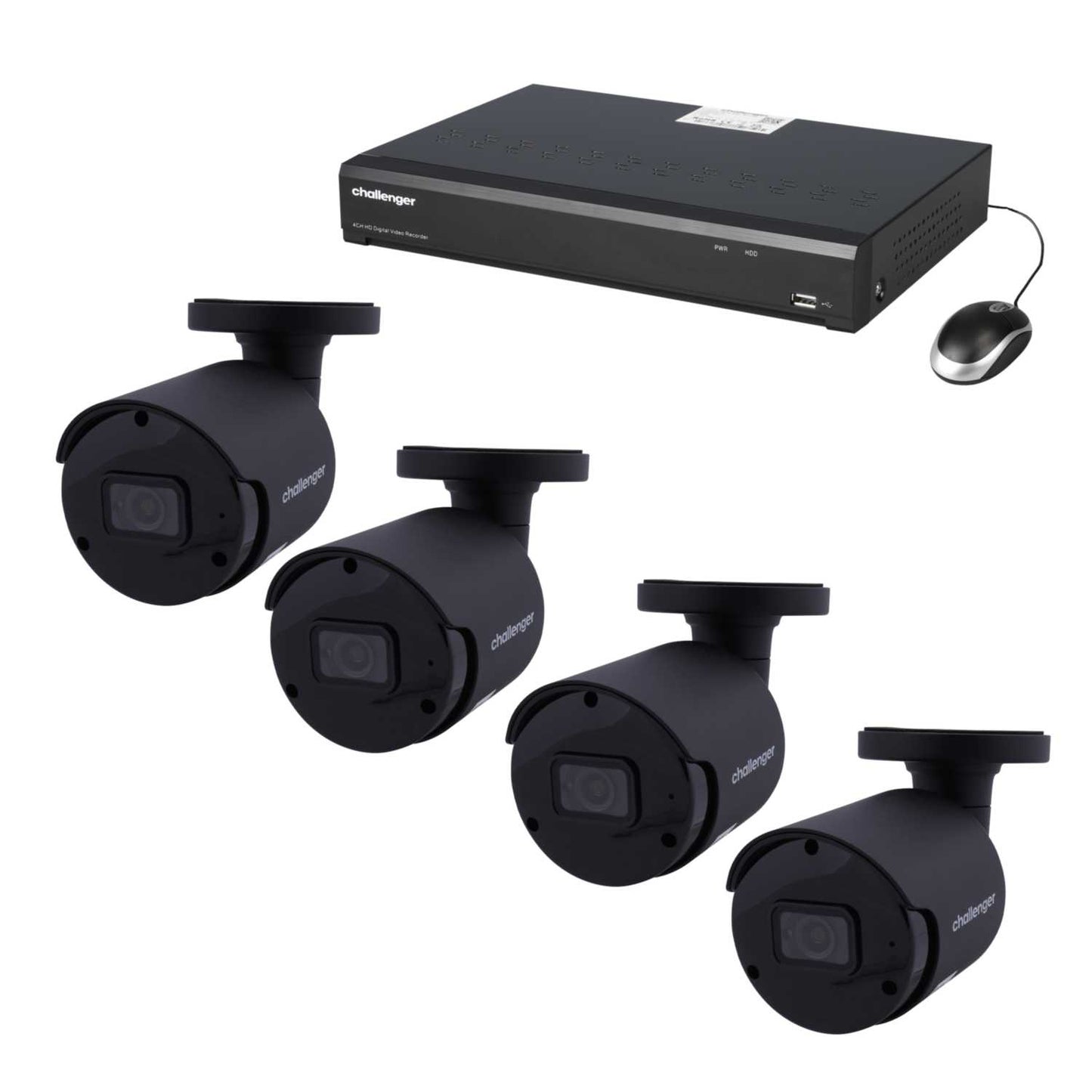 Challenger 4 Channel 4 Black IP Bullet Camera 5MP HD Cctv Kit