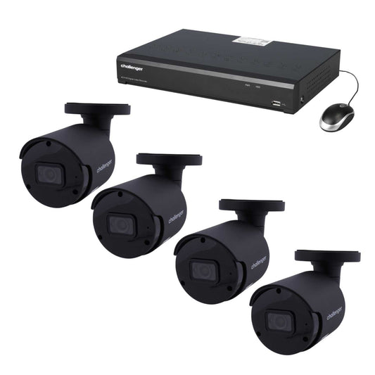 Challenger 4 Channel 4 Black IP Bullet Camera 5MP HD Cctv Kit