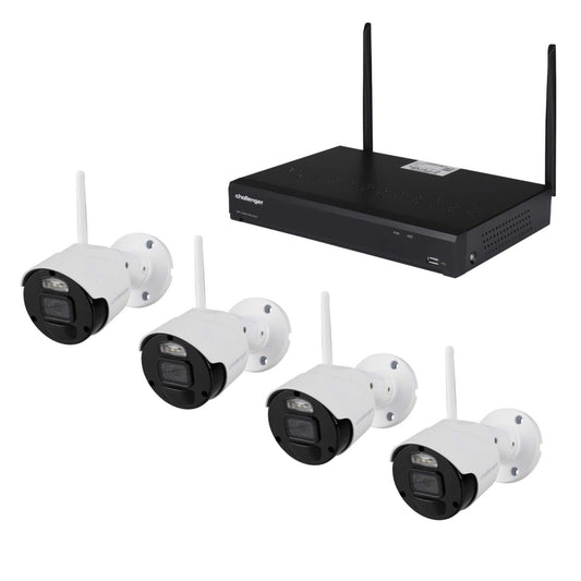 Challenger 8 Channel 4 White Bullet Camera 2MP Wireless Cctv Kit