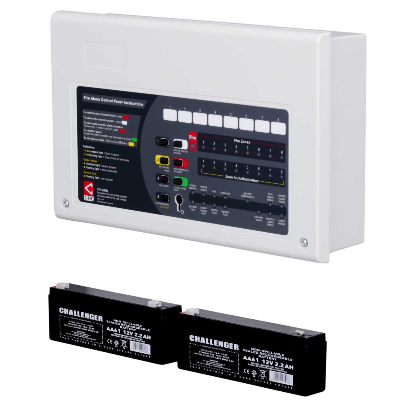 C-Tec AlarmSense 4 Zone 2 Wire Fire Panel with Batteries