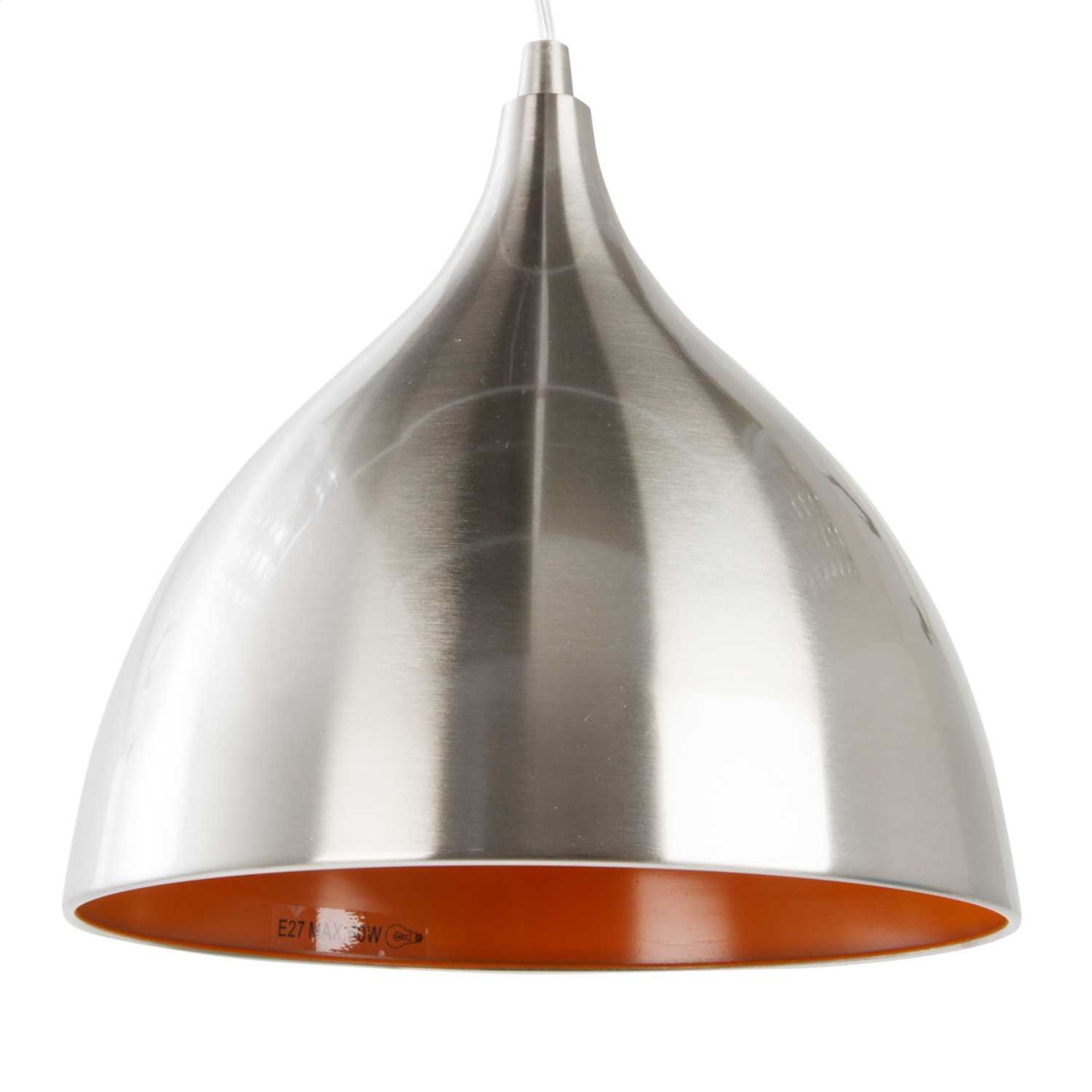 Firstlight Cafe Pendant Ceiling Light Brushed Steel with Orange Inside