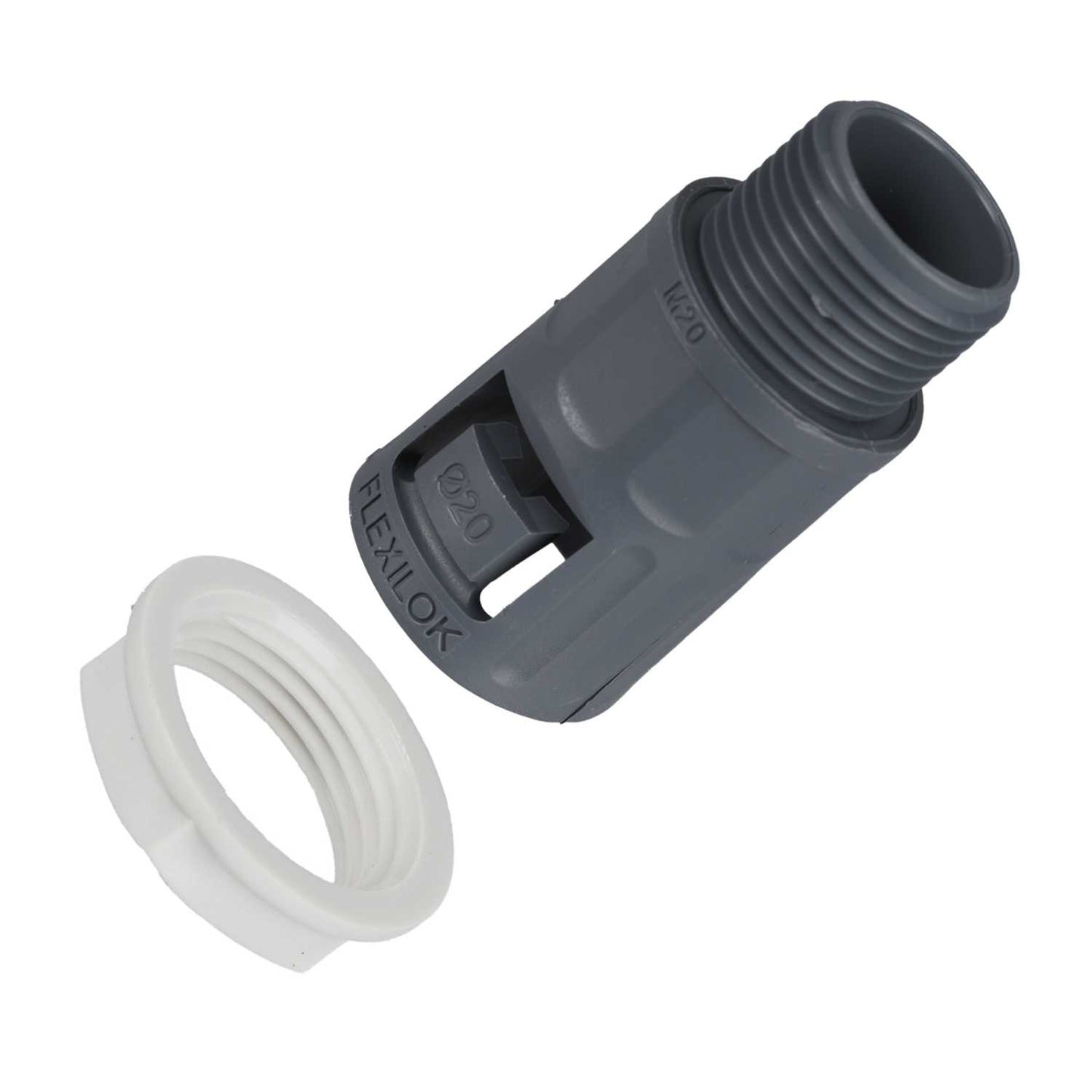 Flexicon 20mm IP66 Polyprop Gland and Locknut Grey Suitable for FPP Range (Pack of 10)