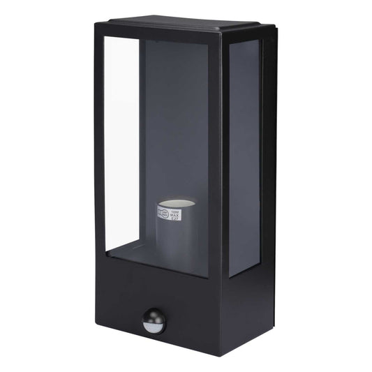 Forum Minerva ES/E27 Box Lantern with PIR Black