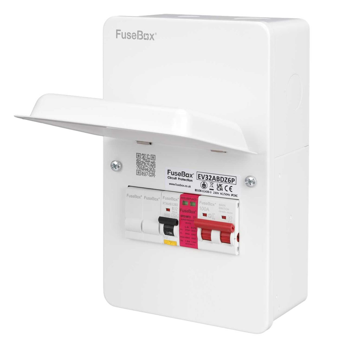 Fusebox 32A 2 Way EV Metal Clad Distribution Board, Bidirectional Rcbo and Type 2 SPD