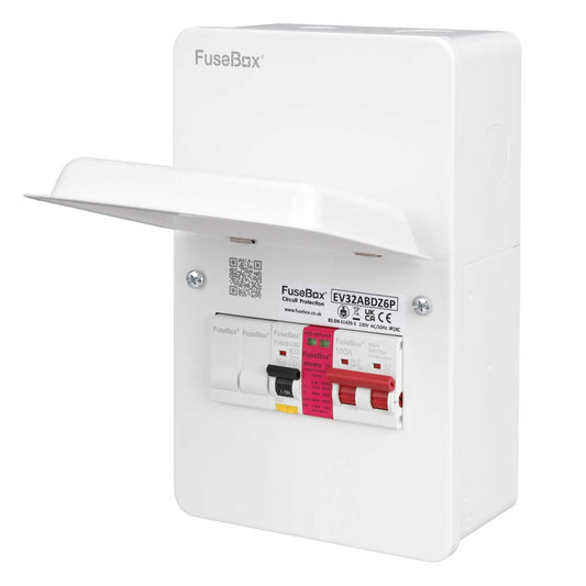 Fusebox 32A 2 Way EV Metal Clad Distribution Board, Bidirectional Rcbo and Type 2 SPD