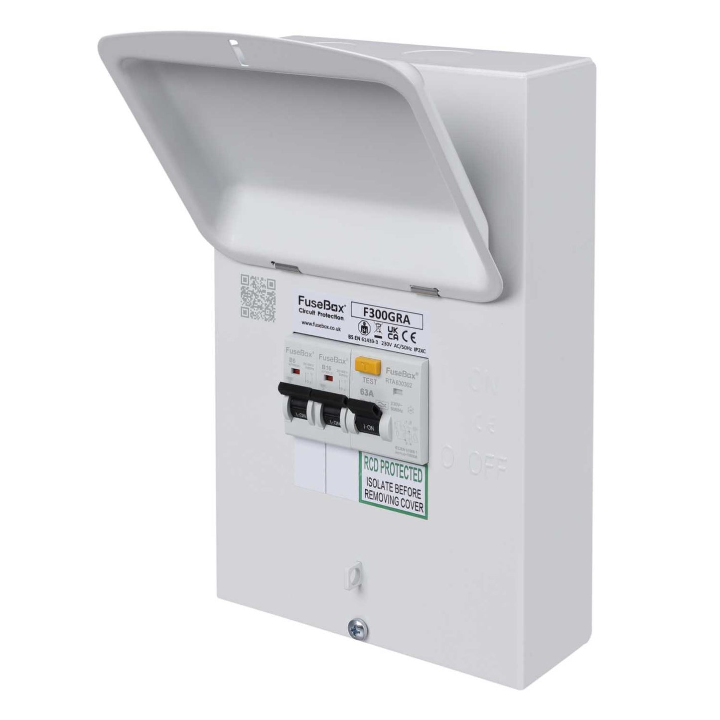 Fusebox Metal Clad Garage Unit with 63A Type A RCD and 6A and 16A MCB