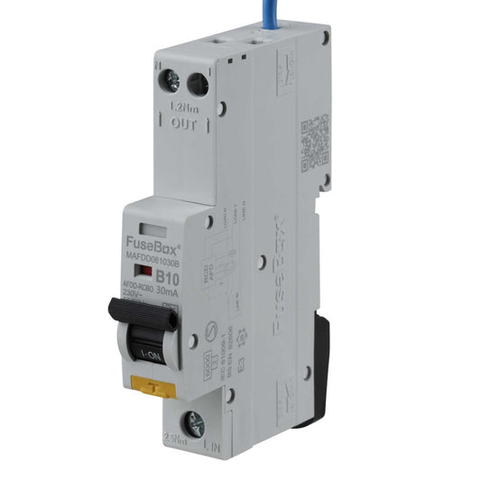 Fusebox 10A 1P+N 1 Module B Curve 6kA 30mA Type A Mini Afdd Combined Rcbo