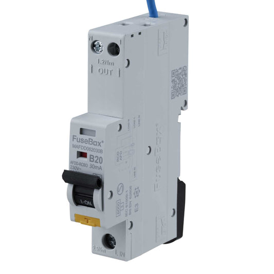 Fusebox 20A 1P+N 1 Module B Curve 6kA 30mA Type A Mini Afdd Combined Rcbo