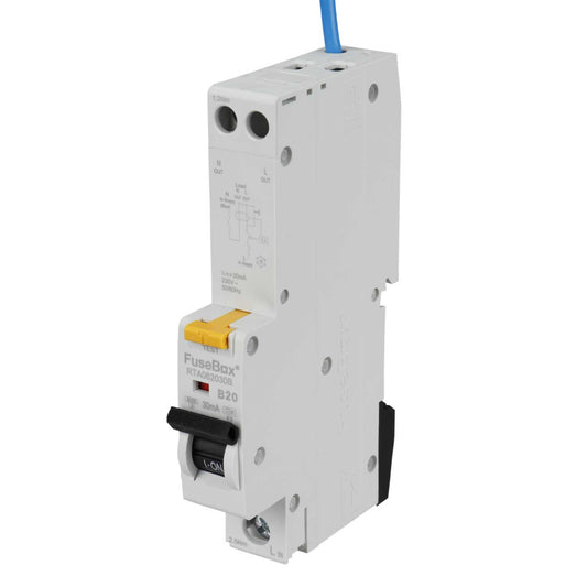 Fusebox 20A 1P+N 1 Module B Curve 6kA 30mA Type A Rcbo