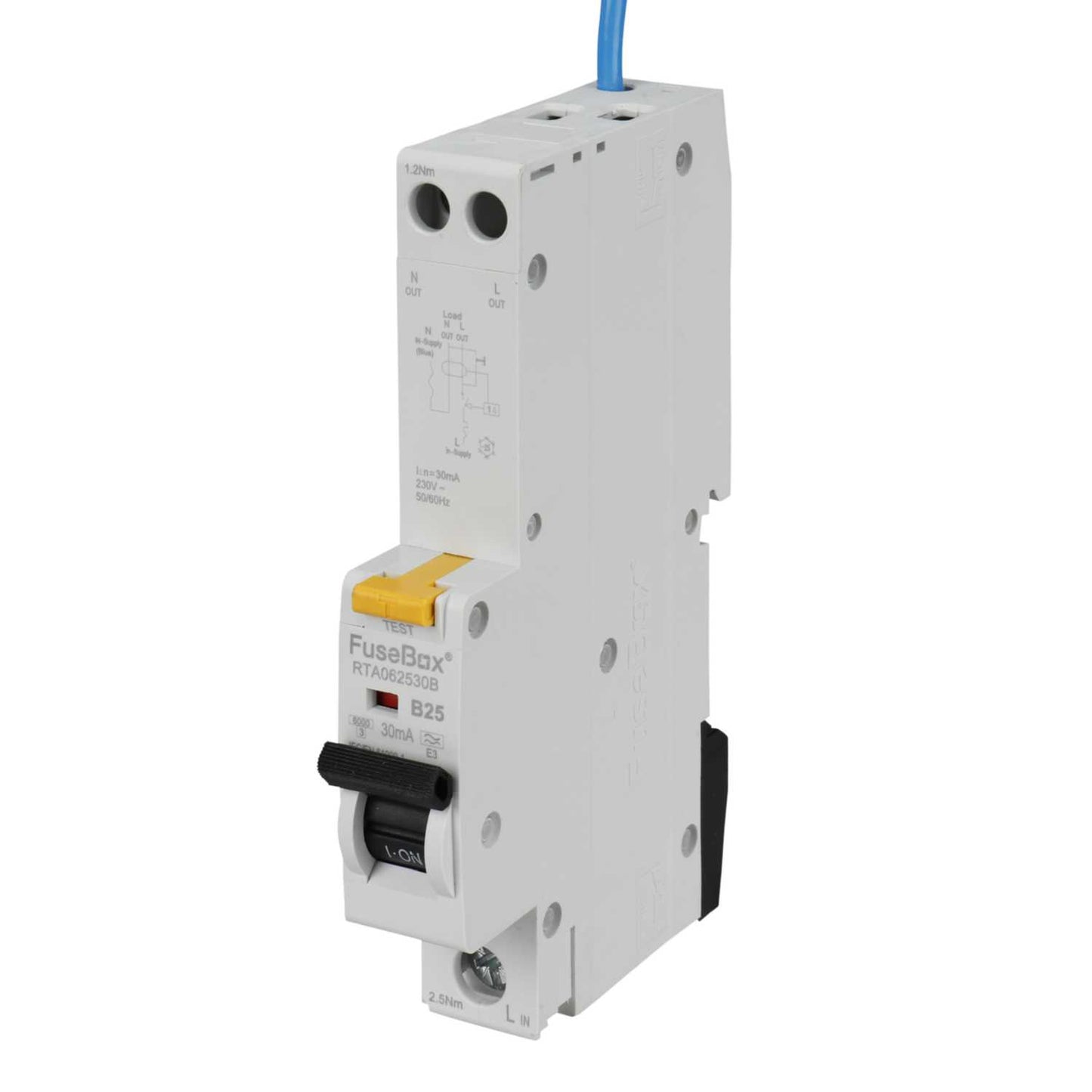 Fusebox 25A 1P+N 1 Module B Curve 6kA 30mA Type A Rcbo