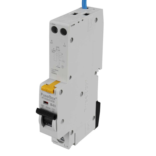 Fusebox 40A 1P+N 1 Module B Curve 6kA 30mA Type A Rcbo
