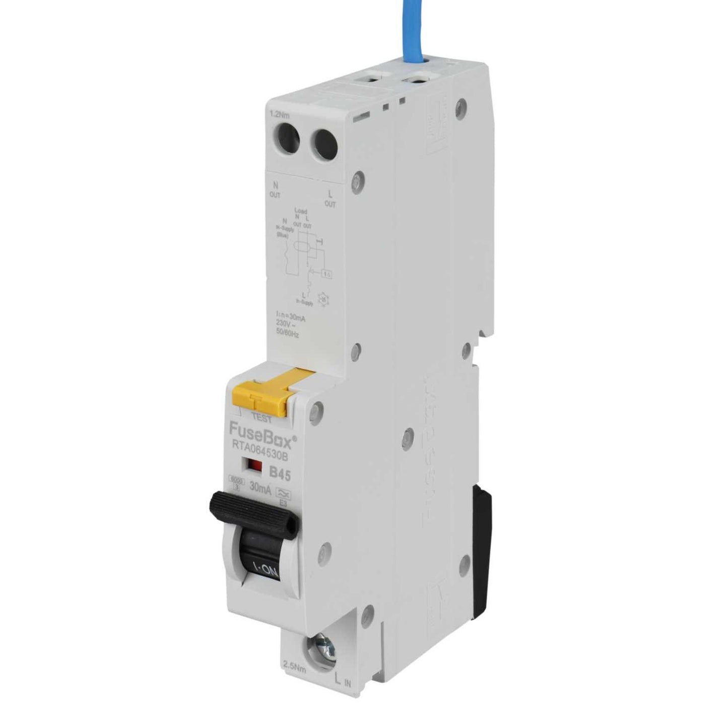Fusebox 45A 1P+N 1 Module B Curve 6kA 30mA Type A Rcbo