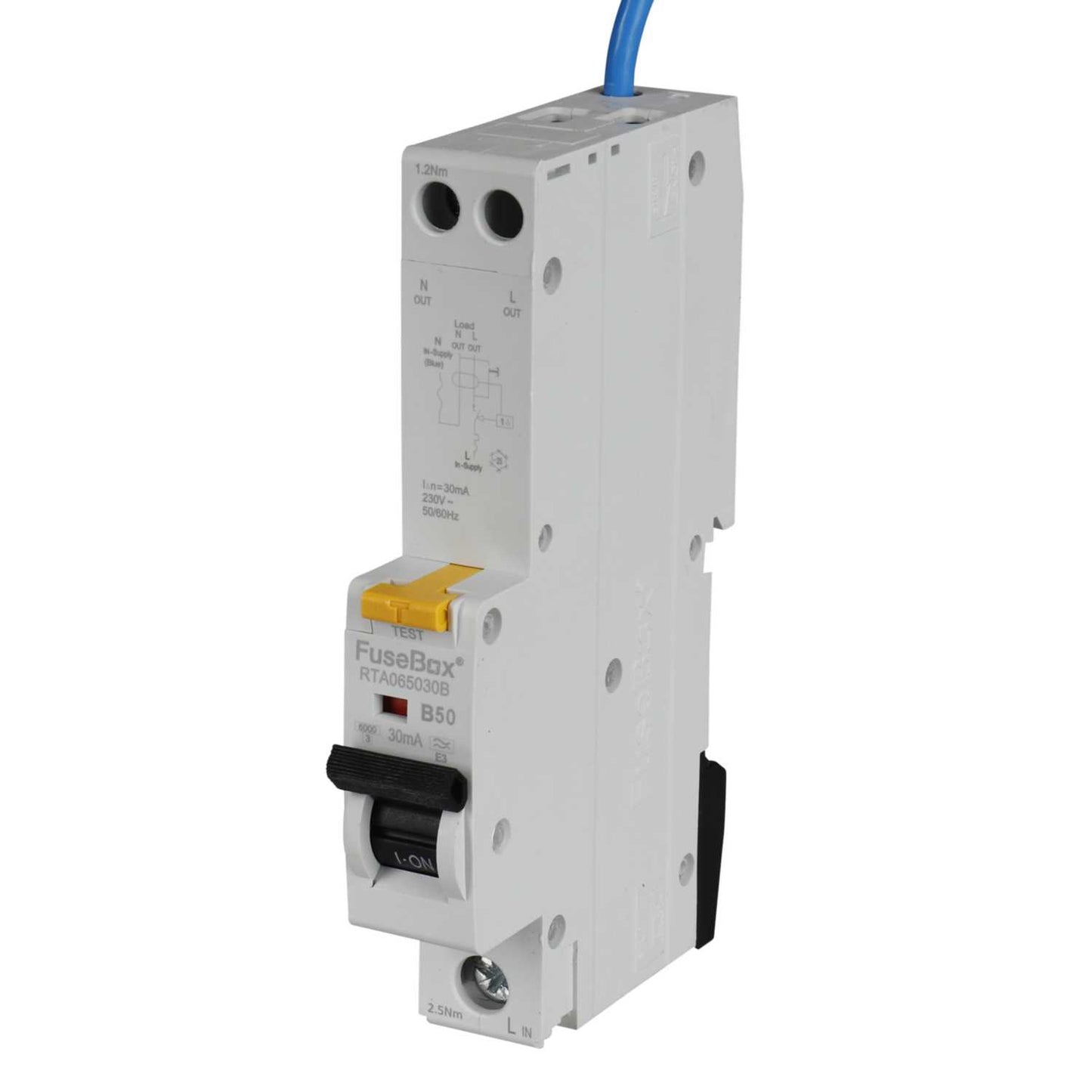 Fusebox 50A 1P+N 1 Module B Curve 6kA 30mA Type A Rcbo
