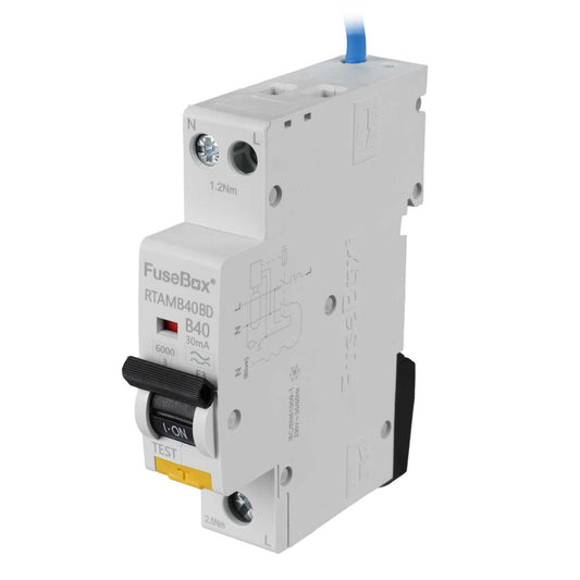 Fusebox 40A 1P+N 1 Module Bidirectional B Curve 6kA 30mA Type A Mini Rcbo