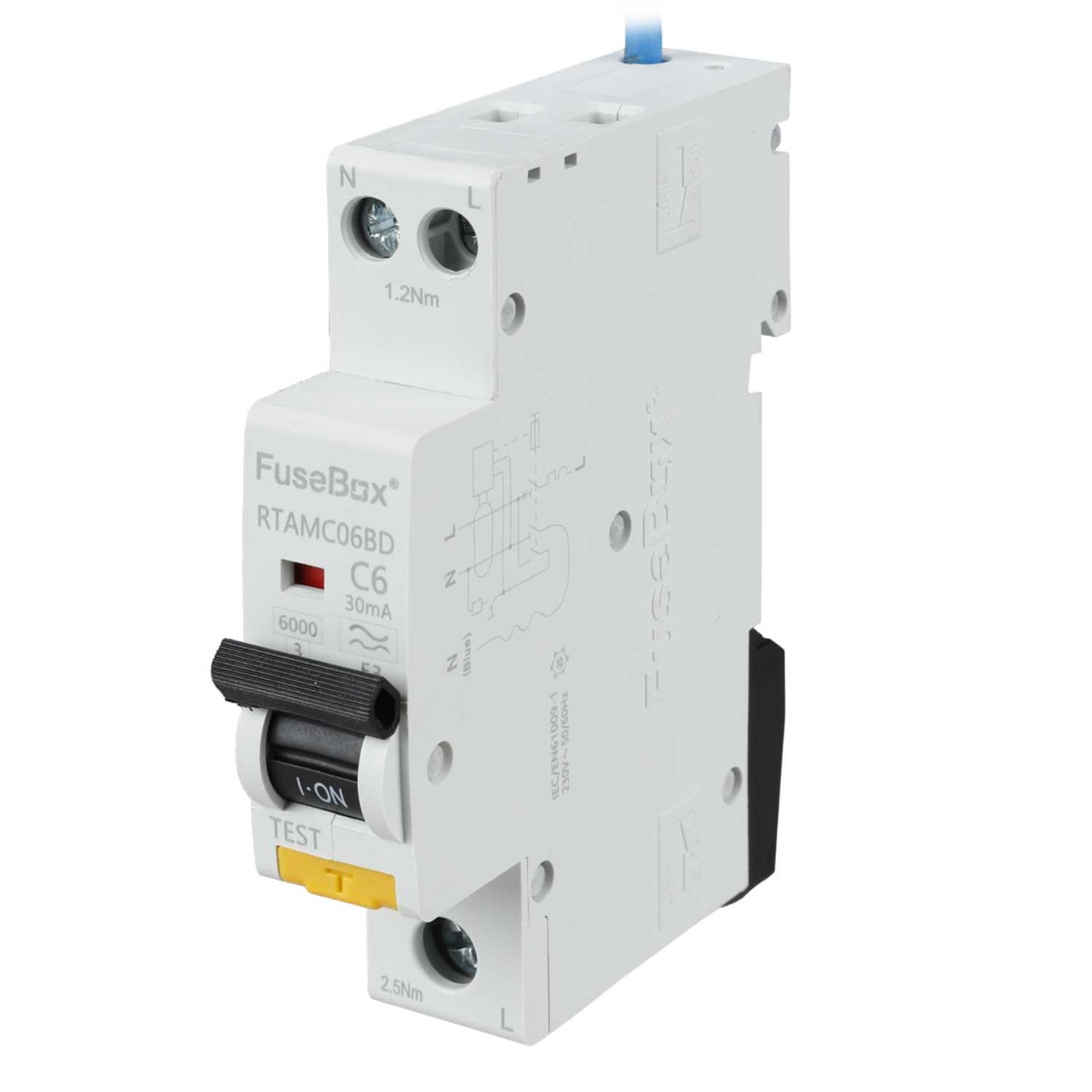 Fusebox 6A 1P+N 1 Module Bidirectional C Curve 6kA 30mA Type A Mini Rcbo