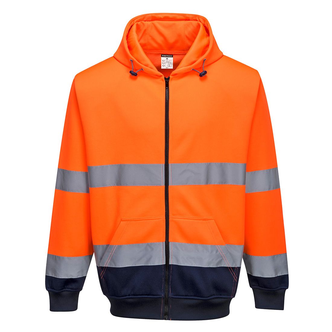 Hi-Vis Contrast Zipped Hoodie, L, R, Orange/Navy
