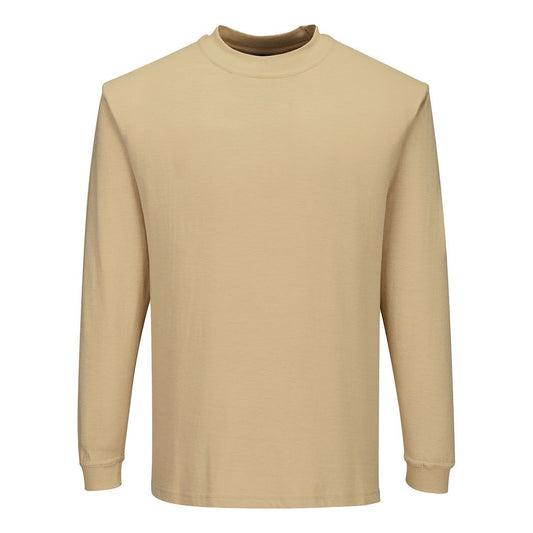 Flame Resistant Anti-Static Long Sleeve T-Shirt, 4XL, R, Tan