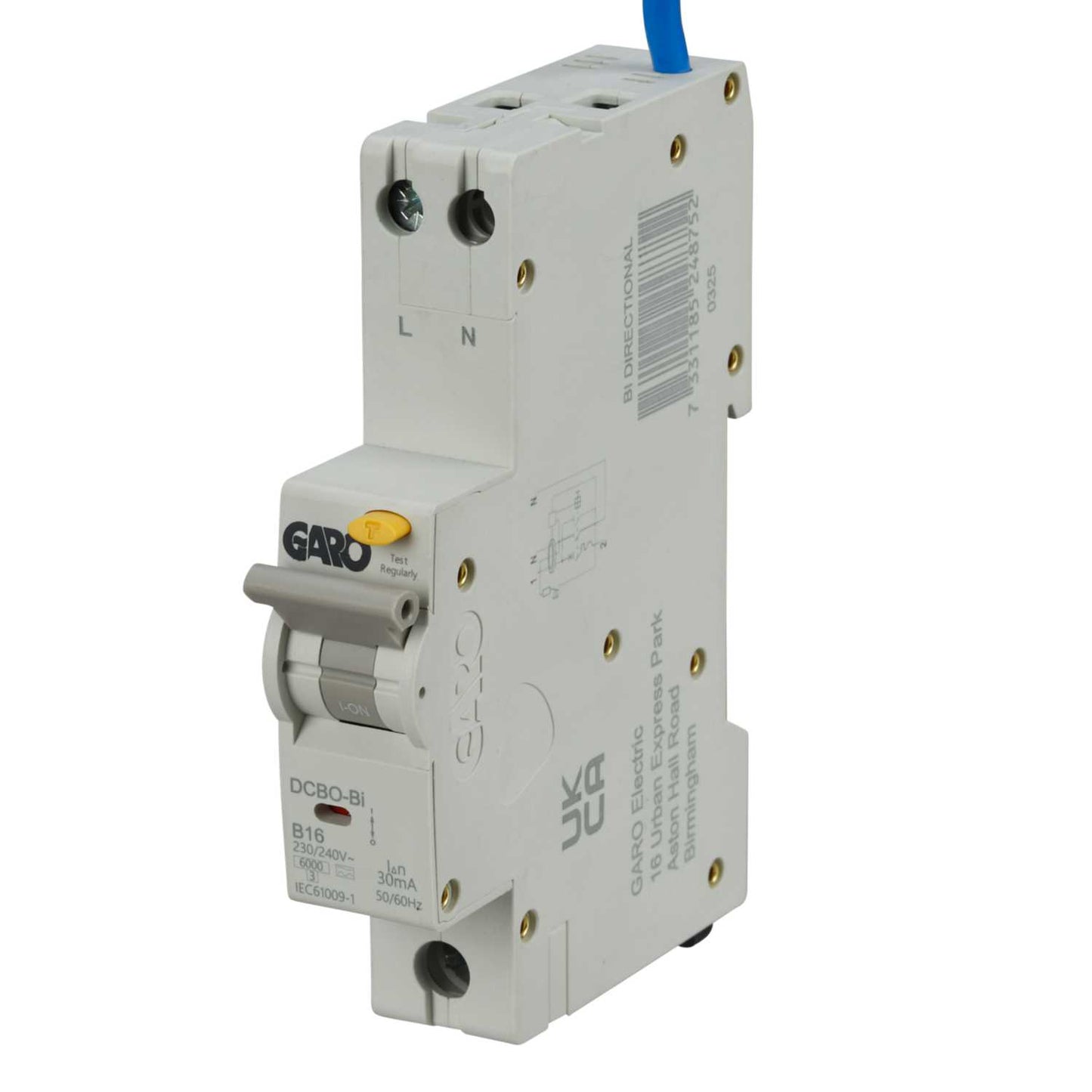 Garo 16A Double Pole 1 Module Bidirectional B Curve 6kA 30mA Type A Rcbo