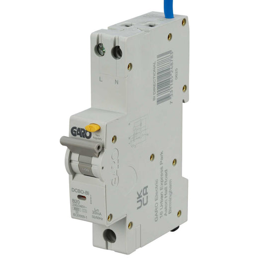 Garo 20A Double Pole 1 Module Bidirectional B Curve 6kA 30mA Type A Rcbo